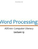 Lecture Computer literacy - Lecture 13: Word Processing (New