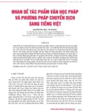 Nhan đề tác phẩm văn học Pháp và phương pháp chuyển dịch sang tiếng Việt