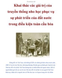 Khai thác các giá trị của truyền thống nho học phục vụ sự phát triển của đất nước trong điều kiện toàn cầu hóa