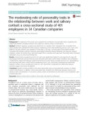 The moderating role of personality traits in the relationship between work and salivary cortisol: A cross-sectional study of 401 employees in 34 Canadian companies