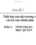 Bài giảng Chủ đề 7: Thất bại của thị trường và vai trò của chính phủ (Phần 1 - Tình trạng độc quyền)