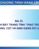 Bài giảng Chương trình bảng tính Excel - Bài 23: Trình bày trang tính: Thao tác với hàng, cột và định dạng dữ liệu