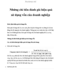 Những chỉ tiêu đánh giá hiệu quả sử dụng vốn của doanh nghiệp