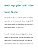 Mười mẹo giảm thiểu rủi ro trong đầu tư