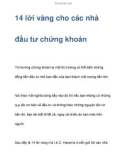 14 lời vàng cho các nhà đầu tư chứng khoán