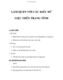 LÀM QUEN VỚI CÁC KIỂU DỮ LIỆU TRÊN TRANG TÍNH