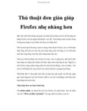 Thủ thuật đơn giản giúp Firefox nhẹ nhàng hơn