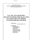 Tiểu luận Nghiên cứu thị trường: Các yếu tố ảnh hưởng đến quyết định chọn quán cơm của nhân viên văn phòng ở thành phố Hồ Chí Minh