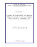 Luận văn Thạc sĩ Kinh tế: Các nhân tố ảnh hưởng đến việc lựa chọn chính sách kế toán của các doanh nghiệp thủy sản trên địa bàn tỉnh Bạc Liêu