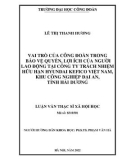 Luận văn Thạc sĩ Xã hội học: Vai trò của công đoàn trong bảo vệ quyền, lợi ích của người lao động tại Công ty Trách nhiệm hữu hạn Hyundai Kefico Việt Nam, khu công nghiệp Đại An, tỉnh Hải Dương