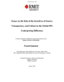 Doctoral thesis of Philosophy: Essays on the role of the incentives of issuers, transparency, and culture on the global IPO underpricing difference