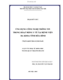 Luận văn Thạc sĩ Khoa học: Ứng dụng công nghệ thông tin trong hoạt động Y tế tại Bệnh viện đa khoa tỉnh Hòa Bình