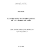 LUẬN VĂN: TRÍCH CHỌN THÔNG TIN Y TẾ TIẾNG VIỆT CHO BÀI TOÁN TÌM KIẾM NGỮ NGHĨA