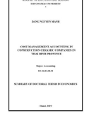 Summary of Doctoral thesis in Economics: Cost management accounting in construction ceramic companies in Thai Binh province