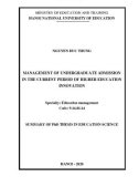 Summary of PhD Thesis in Education Science: Management of undergraduate admission in the current period of higher education innovation