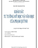 Luận văn Thạc sĩ Ngữ văn: Khảo sát tư tưởng Mỹ học và Văn học của Phạm Quỳnh