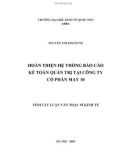 Tóm tắt Luận văn Thạc sĩ Kế toán: Hoàn thiện hệ thống báo cáo kế toán quản trị tại Công ty cổ phần May10