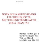 Thuyết trình: Ngăn ngừa khủng hoảng tài chính quốc tế, một chương trình cải tổ chưa hoàn tất