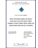 ĐỀ TÀI PHÂN TÍCH HOẠT ĐỘNG TÍN DỤNG NGẮN HẠN TẠI NGÂN HÀNG NÔNG NGHIỆP VÀ PHÁT TRIỂN NÔNG THÔN CHI NHÁNH SONG PHÚ-HUYỆN TAM BÌNH 