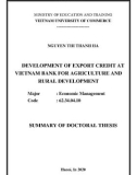 Summary of Doctoral thesis: Development of export credit at Vietnam bank for agriculture and rural development