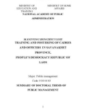 Summary of doctoral thesis of Public management: Manivong bongsouvanh training and fostering of cadres and officers in Savanakhet province, people's democracy republic of Laos