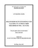 Tóm tắt Luận văn Thạc sĩ Quản trị kinh doanh: Hoạch định ngân sách hàng năm tại Công ty cổ phần Thép Thái Bình Dương – Đà Nẵng