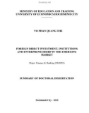 Summary of doctoral dissertation: Foreign direct investment, institutions and entrepreneurship in the emerging market