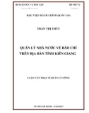 Luận văn thạc sĩ Quản lý công: Quản lý nhà nước về báo chí trên địa bàn tỉnh Kiên Giang