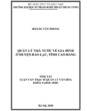 Tóm tắt luận văn Thạc sĩ Quản lý văn hóa: Quản lý nhà nước về gia đình ở huyện Bảo Lạc, tỉnh Cao Bằng