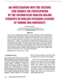 An investigation into the factors that hinder the participation of the second year English major students in English speaking lessons at Thuong Mai University