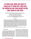 Áp dụng hoạt động viết nhật ký trong dạy kỹ năng viết tiếng Anh tại trường Đại học Công nghiệp Hà Nội: Thực trạng và giải pháp