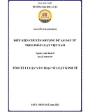 Tóm tắt Luận văn Thạc sĩ Luật kinh tế: Điều kiện chuyển nhượng dự án đầu tư theo pháp luật Việt Nam