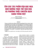 Tên các tác phẩm văn học Nga như những thực thể văn hoá và phương thức chuyển dịch sang tiếng Việt