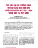 Chữ Hán đa âm thường dùng trong tiếng Hán hiện đại và ứng dụng vào việc dạy - học tiếng Hán tại Việt Nam