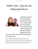 Mothers Day - Ngày tôn vinh những người làm mẹ