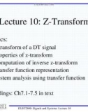 Lecture ELEC2400 signals and systems - Chapter 10: Z-Transform