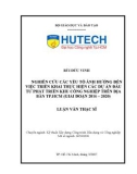 Luận văn Thạc sĩ Kỹ thuật: Nghiên cứu các yếu tố ảnh hưởng đến việc triển khai thực hiện các dự án đầu tư phát triển Khu công nghiệp trên địa bàn TP.HCM (Giai đoạn 2016 – 2020)