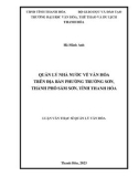Luận văn Thạc sĩ Quản lý văn hóa: Quản lý nhà nước về văn hoá trên địa bàn phường Trường Sơn, Thành phố Sầm Sơn, tỉnh Thanh Hóa