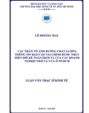 Luận văn Thạc sĩ Kinh tế: Các nhân tố ảnh hưởng chất lượng thông tin báo cáo tài chính được thực hiện bởi kế toán dịch vụ của các doanh nghiệp nhỏ và vừa ở TP. HCM