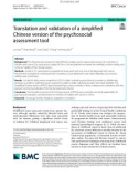 Translation and validation of a simplified Chinese version of the psychosocial assessment tool