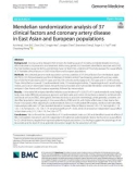 Mendelian randomization analysis of 37 clinical factors and coronary artery disease in East Asian and European populations