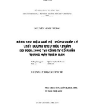 Luận văn Thạc sĩ Kinh tế: Nâng cao hiệu quả hệ thống quản lý chất lượng theo tiêu chuẩn ISO 9001: 2000 tại Công ty cổ phần Thang máy Thiên Nam