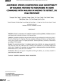 Thành phần loài, độ nhạy cảm của muỗi anopheles với hóa chất diệt côn trùng tại một số xã lưu hành sốt rét thuộc huyện Mường Tè, tỉnh Lai Châu, năm 2021