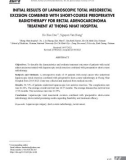 Kết quả bước đầu phẫu thuật nội soi cắt toàn bộ mạc treo trực tràng kết hợp với xạ trị ngắn ngày trước mổ điều trị ung thư biểu mô tuyến tại Bệnh viện Thống Nhất