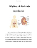 Đề phòng các bệnh thận hay mắc phải