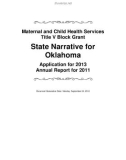 Maternal and Child Health Services Title V Block Grant State Narrative for Oklahoma Application for 2013 Annual Report for 2011