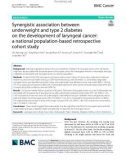 Synergistic association between underweight and type 2 diabetes on the development of laryngeal cancer: A national population-based retrospective cohort study