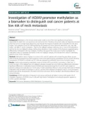 Investigation of HOXA9 promoter methylation as a biomarker to distinguish oral cancer patients at low risk of neck metastasis