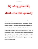 Kỹ nǎng giao tiếp dành cho một số nhà quản lý