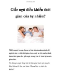 Giấc ngủ điều khiển thời gian của tự nhiên?